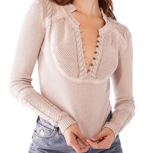 Free People Oakley  Boho Henley Top Sand Beige Size XS